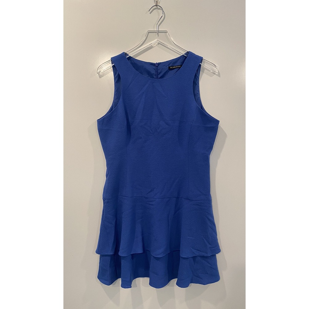 Black Halo Cobalt Blue Textured Crepe Ruffle Hem Sleeveless Mini Dress Size 12